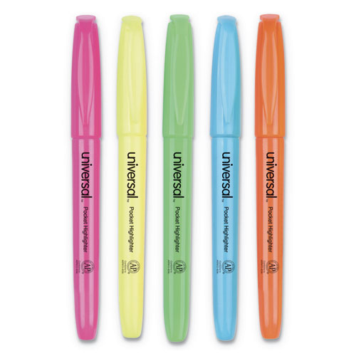 Image of Pocket Highlighters, Assorted Ink Colors, Chisel Tip, Assorted Barrel Colors, 5/Set