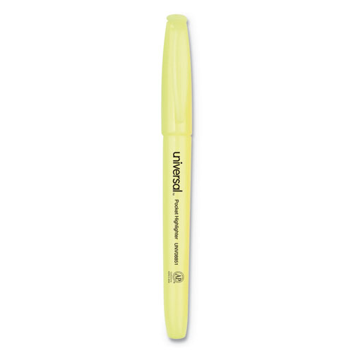 Image of Pocket Highlighters, Fluorescent Yellow Ink, Chisel Tip, Yellow Barrel, Dozen