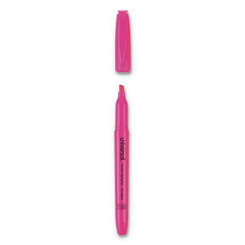 Image of Pocket Highlighters, Fluorescent Pink Ink, Chisel Tip, Pink Barrel, Dozen