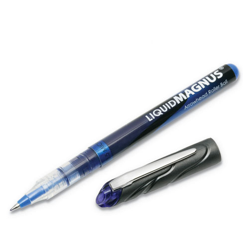 7520014612663 SKILCRAFT Liquid Magnus Roller Ball Pen, Stick, Micro 0.5 mm, Blue Ink, Clear/Blue Barrel, Dozen