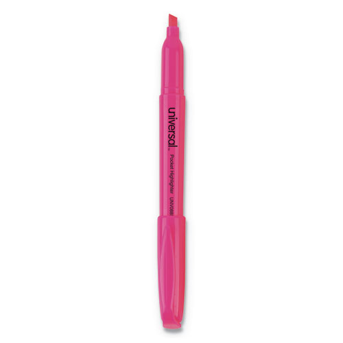 Pocket Highlighters, Fluorescent Pink Ink, Chisel Tip, Pink Barrel, Dozen