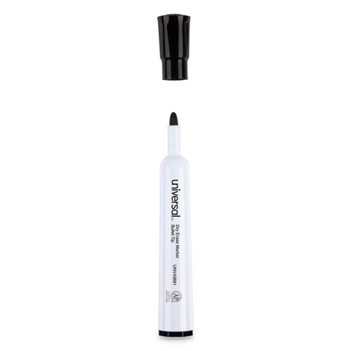 Image of Universal™ Dry Erase Marker, Medium Bullet Tip, Black, Dozen