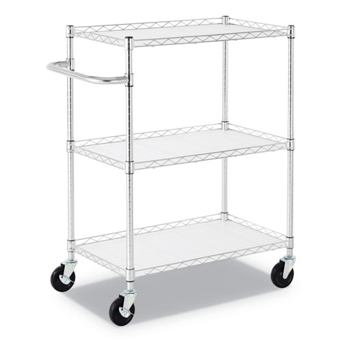 Image of 3-Shelf Wire Cart with Liners, 34.5w x 18d x 40h, Silver, 600-lb Capacity