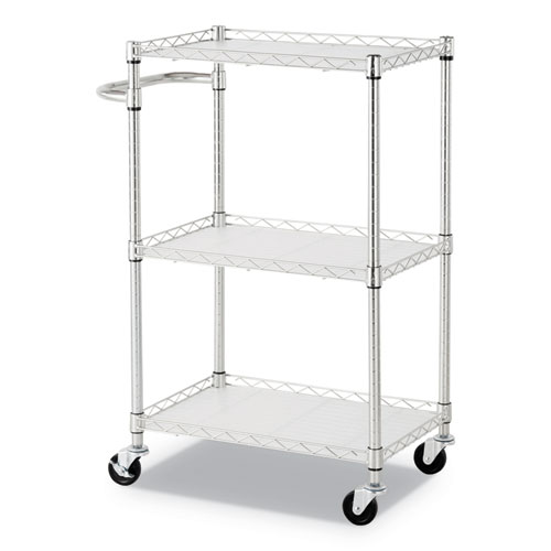 Image of Alera® Three-Shelf Wire Cart With Liners, Metal, 3 Shelves, 450 Lb Capacity, 24" X 16" X 39", Silver