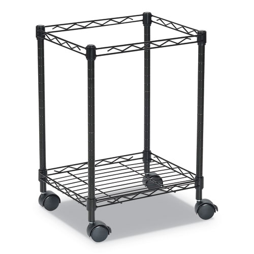 Image of Compact File Cart for Side-to-Side Filing, Metal, 1 Shelf, 1 Bin, 15.25" x 12.38" x 21", Black
