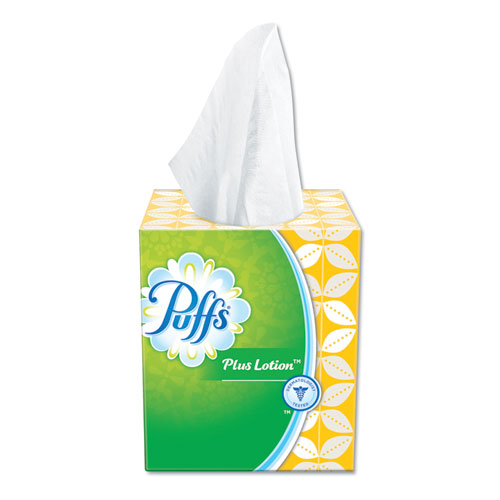 Image of Puffs® Plus Lotion Facial Tissue, 1-Ply, White, 56 Sheets/Box, 24 Boxes/Carton