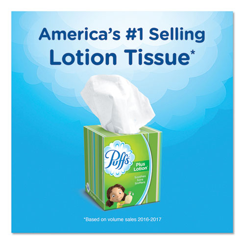 Image of Puffs® Plus Lotion Facial Tissue, 1-Ply, White, 56 Sheets/Box, 24 Boxes/Carton