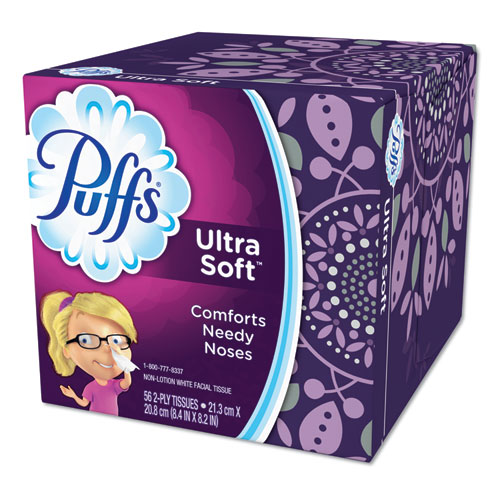 Image of Puffs® Ultra Soft Facial Tissue, 2-Ply, White, 56 Sheets/Box, 24 Boxes/Carton