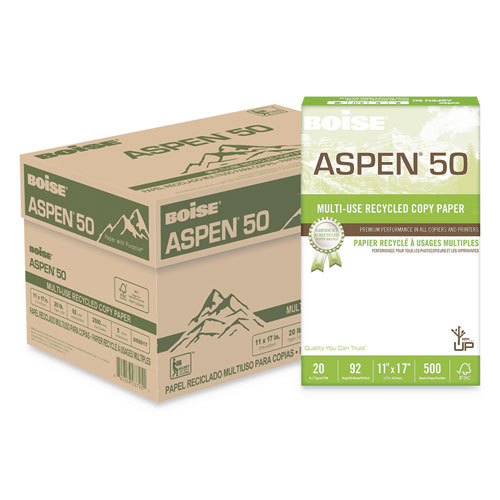 ASPEN 50 MULTI-USE RECYCLED PAPER, 96 BRIGHT, 20LB, 11 X 17, WHITE, 500 SHEETS/REAM, 5 REAMS/CARTON