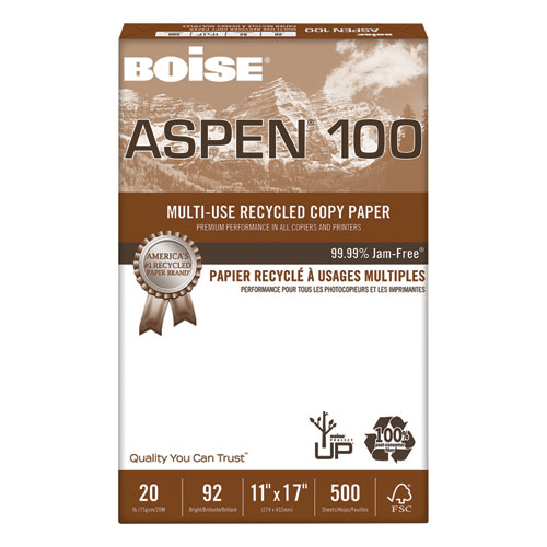 ASPEN MULTI-USE RECYCLED PAPER, 92 BRIGHT, 20LB, 11 X 17, WHITE, 500 SHEETS/REAM, 5 REAMS/CARTON
