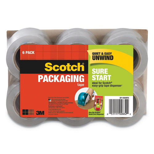 Sure Start Packaging Tape for DP1000 Dispensers, 1.5" Core, 1.88" x 75 ft, Clear, 6/Pack