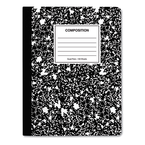 Composition Book, 4 sq/in Quadrille Rule, Black Marble, 9.75 x 7.5, 100 Sheets