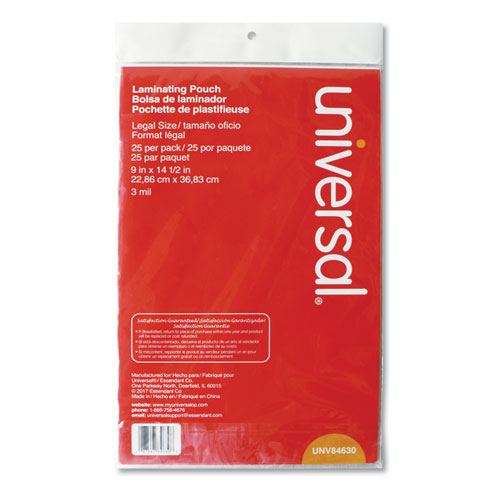 Image of Universal® Laminating Pouches, 3 Mil, 9" X 14.5", Gloss Clear, 25/Pack