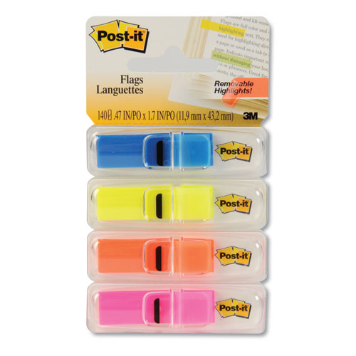 Highlighting Page Flags, 4 Bright Colors, 4 Dispensers, 1/2" x 1 3/4", 35/Color | by Plexsupply