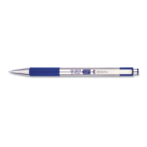 Image of Zebra® G-301 Gel Pen, Retractable, Medium 0.7 Mm, Blue Ink, Stainless Steel/Blue Barrel
