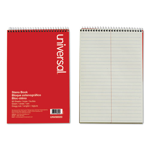 Steno Pads, Gregg Rule, Red Cover, 80 Green-Tint 6 x 9 Sheets