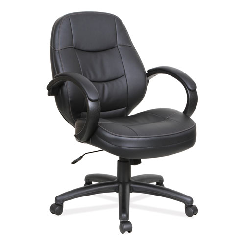 ALERA PF SERIES MID-BACK LEATHER OFFICE CHAIR, SUPPORTS UP TO 275 LBS, BLACK SEAT/BLACK BACK, BLACK BASE