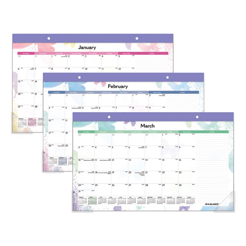 Watercolors Recycled Monthly Desk Pad Calendar, 17 3/4 x 10 7/8, 2020 | by Plexsupply