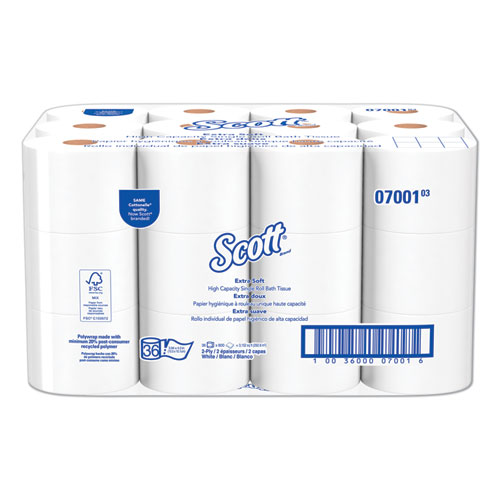Scott® Essential Extra Soft Coreless Standard Roll Bath Tissue, Septic Safe, 2-Ply, White, 800 Sheets/Roll, 36 Rolls/Carton