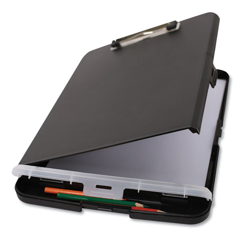 Image of Universal® Storage Clipboard With Pen Compartment, 0.5" Clip Capacity, Holds 8.5 X 11 Sheets, Black
