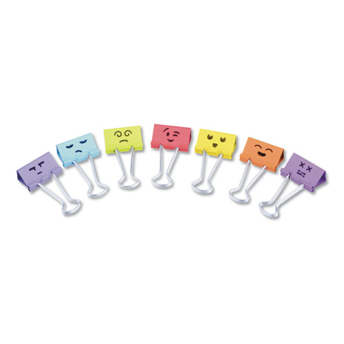 Emoji Themed Binder Clips in Dispenser Tub, Medium, Assorted Colors, 42/Pack