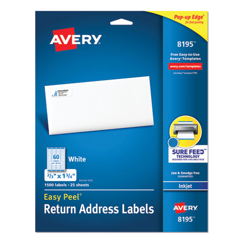 Image of Avery® Easy Peel White Address Labels W/ Sure Feed Technology, Inkjet Printers, 0.66 X 1.75, White, 60/Sheet, 25 Sheets/Pack