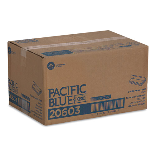 Image of Pacific Blue Basic C-Fold Paper Towels, 10.1 x 13.2, White, 240/Pack, 10 Packs/Carton