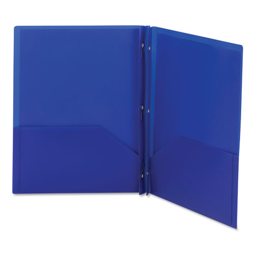 Image of Smead™ Poly Two-Pocket Folder With Fasteners, 180-Sheet Capacity, 11 X 8.5, Blue, 25/Box