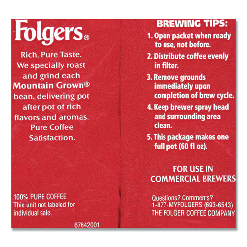 Image of Folgers® Coffee, Fraction Pack, Classic Roast, 1.5Oz, 42/Carton