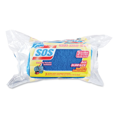 Image of All Surface Scrubber Sponge, 2.5 x 4.5, 0.9" Thick, Dark Blue, 3/Pack, 8 Packs/Carton