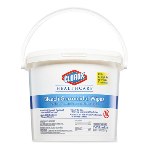 Bleach Germicidal Wipes, 12 x 12, Unscented, 110/Canister, 2/Carton