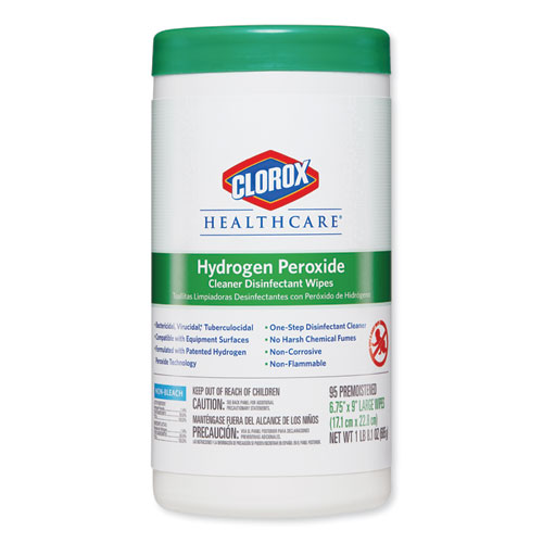 Image of Clorox Healthcare® Hydrogen Peroxide Cleaner Disinfectant Wipes, 9 X 6.75, Unscented, White, 95/Canister, 6 Canisters/Carton