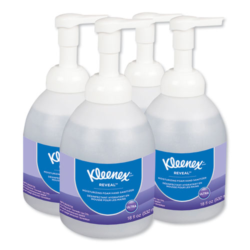 Image of Kleenex® Reveal Ultra Moisturizing Foam Hand Sanitizer, 18 Oz Bottle, Fragrance-Free, 4/Carton