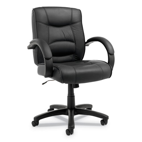 Alera Strada Series Leather Mid-Back Swivel/Tilt Chair, Supports Up to 275 lb, 17.71" to 21.65" Seat Height, Black ALESR42LS10B