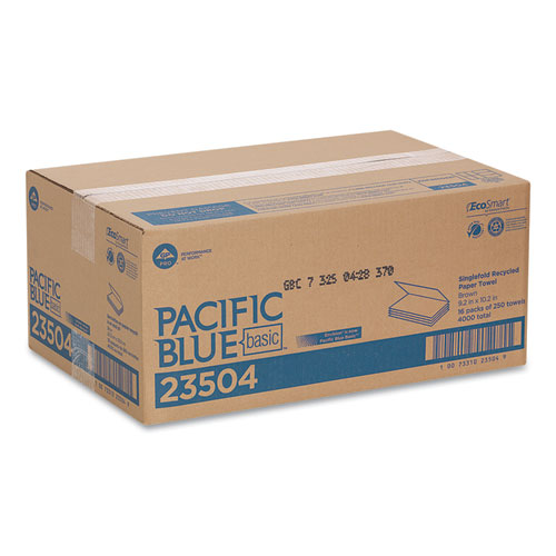 Image of Pacific Blue Basic S-Fold Paper Towels, 1-Ply, 10.25 x 9.25, Brown, 250/Pack, 16 Packs/Carton