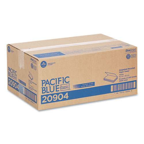 Image of Pacific Blue Basic S-Fold Paper Towels, 1-Ply, 10.25 x 9.25, White, 250/Pack, 16 Packs/Carton