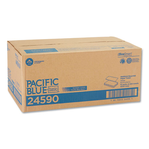Image of Georgia Pacific® Professional Pacific Blue Basic M-Fold Paper Towels, 1-Ply, 9.2 X 9.4, White, 250/Pack, 16 Packs/Carton