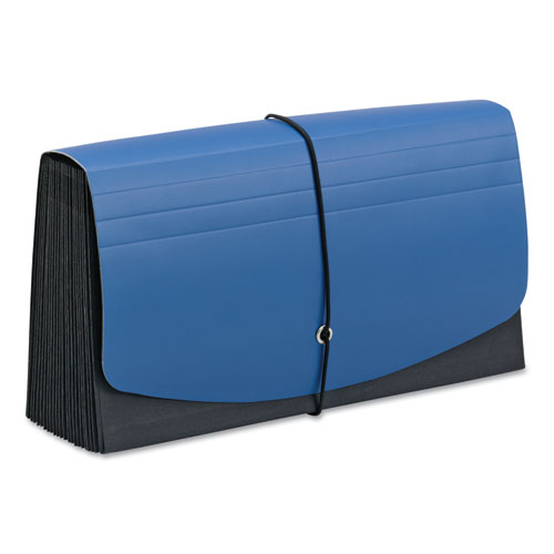 Handy File with Pockets, 21 Sections, Elastic Cord Closure, 1/2-Cut Tabs, Check Size, Black/Blue