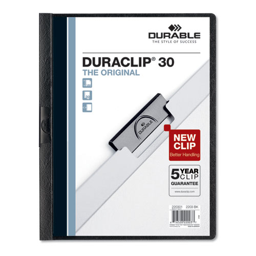 Image of DuraClip Report Cover, Clip Fastener,  8.5 x 11, Clear/Black, 5/Pack