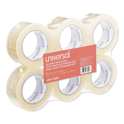 Quiet Tape Box Sealing Tape, 3 Core, 1.88 x 110 yds, Clear, 6/Pack
