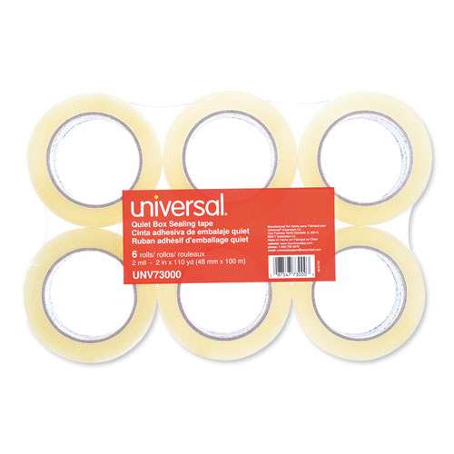 Image of Quiet Tape Box Sealing Tape, 3" Core, 1.88" x 110 yds, Clear, 6/Pack