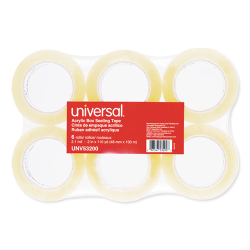 Image of Deluxe General-Purpose Acrylic Box Sealing Tape, 2 mil, 3" Core, 1.88" x 110 yds, Clear, 6/Pack