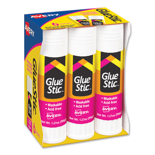 Permanent Glue Stic Value Pack, 1.27 oz, Applies White, Dries Clear, 6/Pack | by Plexsupply