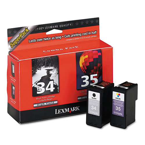 Lexmark™ 18C0535 (34; 35) High-Yield, 475 Page-Yield, 2/Pack, Waterproof BLK/Photo BLK