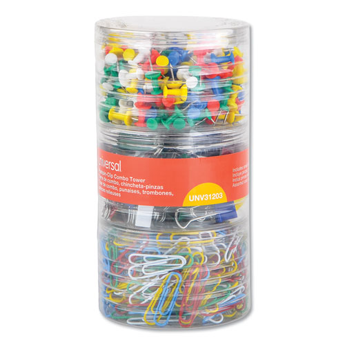 COMBO CLIP PACK, 380 PAPER CLIPS, 280 PUSH PINS AND 46 BINDER CLIPS