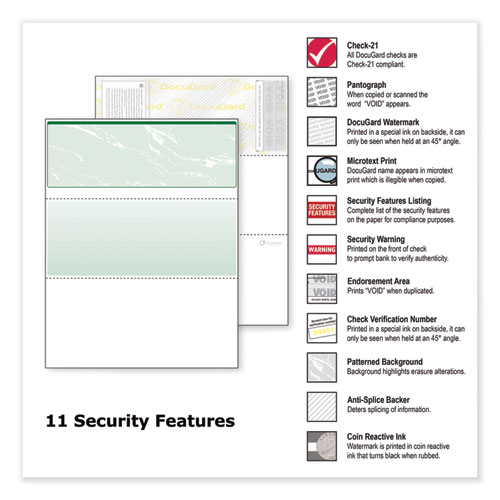 Image of Docugard™ Standard Security Check, 11 Features, 8.5 X 11, Green Marble Top, 500/Ream