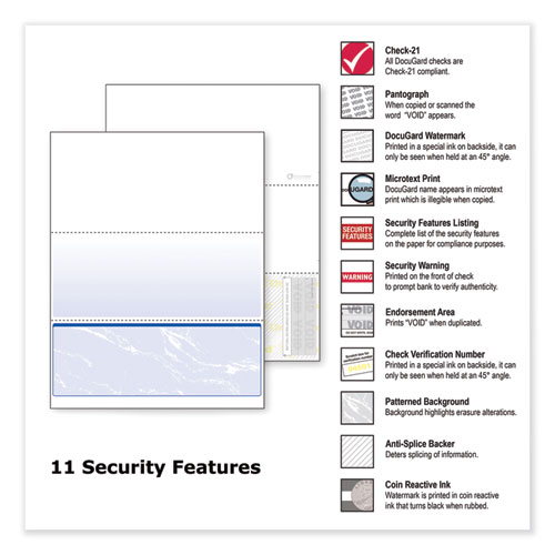 Image of Docugard™ Standard Security Check, 11 Features, 8.5 X 11, Blue Marble Bottom, 500/Ream