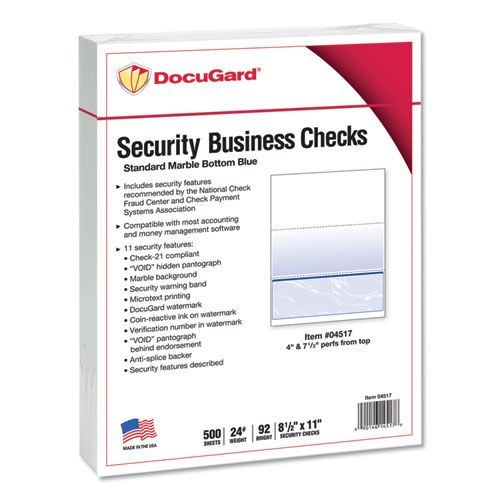 Docugard™ Standard Security Check, 11 Features, 8.5 X 11, Blue Marble Bottom, 500/Ream