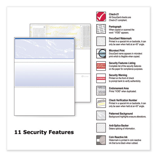 Image of Security Business Checks, 11 Features, 8.5 x 11, Blue Marble Top, 500/Ream