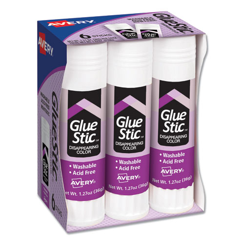 Permanent Glue Stic Value Pack, 1.27 oz, Applies Purple, Dries Clear, 6/Pack | by Plexsupply